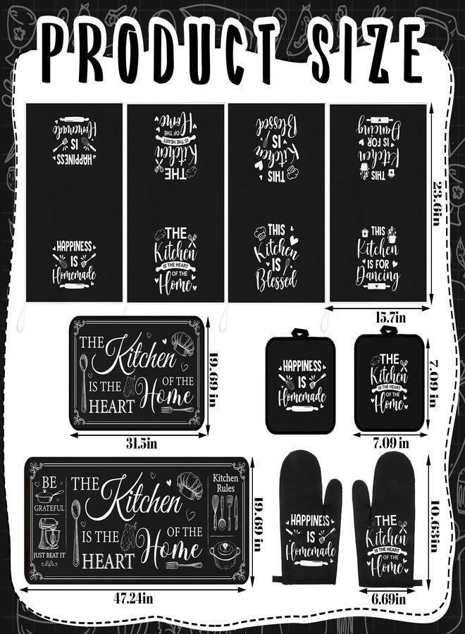 Fourluoo 10 Pcs Christmas Farmhouse Kitchen Decor and Accessories Set 4 Kitchen Towels 2 Pot Holders 2 Oven Mitts 2 Rugs for Cooking Baking Daughter Mom Housewarming Gifts(Black,Classic Style) - Image 3